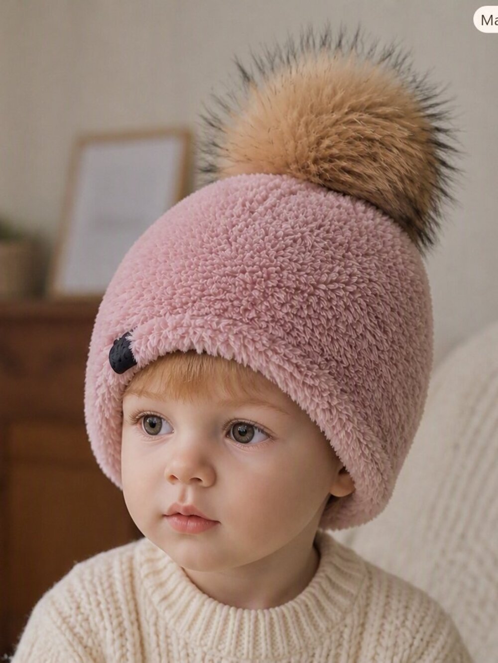 Winterproof Fuzzy Hat With Faux Fur Pom Pom